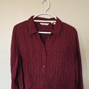 Orvis | Burgundy Button Down Long Sleeve Shirt Size Large